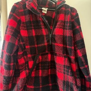The North Face Red and Black Checkered Fleece Jacket